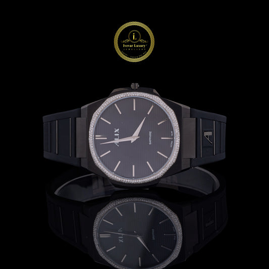 Black Diamond Bezel Minimalist Rubber Strap Men's Watch