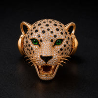 Luxury Leopard Head Cufflinks with Green Eyes & Pave Stones