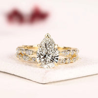 Pear Cut Moissanite Diamond Double Marquise Eternity Bridal Ring Set