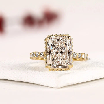 Hidden Halo with Pave Setting Radiant Cut Lab Grown Diamond Ring