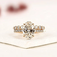 Pave Set Oval Cut Lab Grown with Round Full Eternity Bridal Set Ring