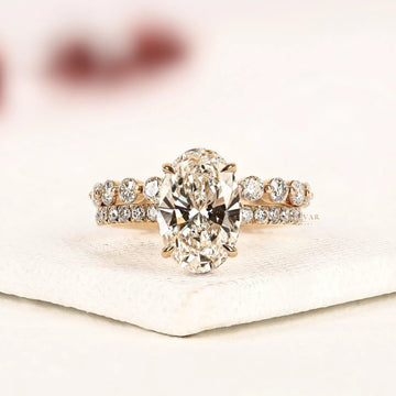 Pave Set Oval Cut Lab Grown with Round Full Eternity Bridal Set Ring
