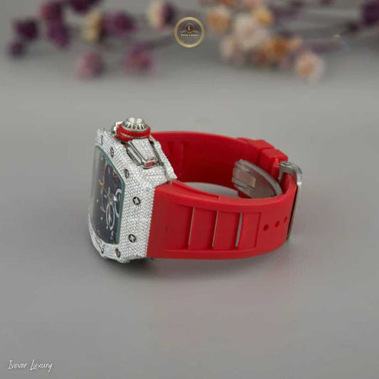 Half-Iced Luxury Watch with Lab Diamonds & Rubber Band Ivevar