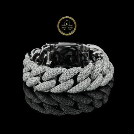 Luxury Hip Hop Style Moissanite Diamond Cuban Bracelet in White Gold Finish By Ivevar