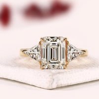Emerald Cut with Triangle Moissanite Diamond Three Stone Engagement Ring