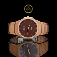 Men's Rose Gold Watch with Brown Dial and Diamond Bezel