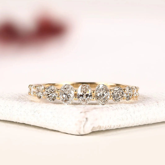 Oval Cut Lab Grown Diamond Half Eternity Wedding Band