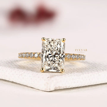 Hidden Halo Radiant Cut Pave Moissanite Diamond Engagement Ring