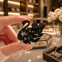 Black Swan Crystal Brooch for Women – Elegant Statement Bird Pin