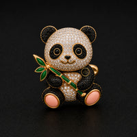 Panda with Bamboo Stone-Studded Cufflink Animal Statement Jewelry