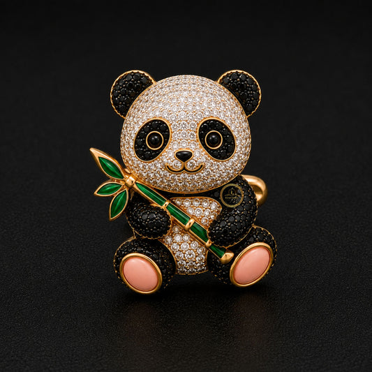 Panda with Bamboo Stone-Studded Cufflink Animal Statement Jewelry