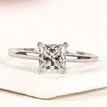 2.00 CT Minimal Princess Cut Moissanite Solitaire Ring with Sleek Band By Ivevar