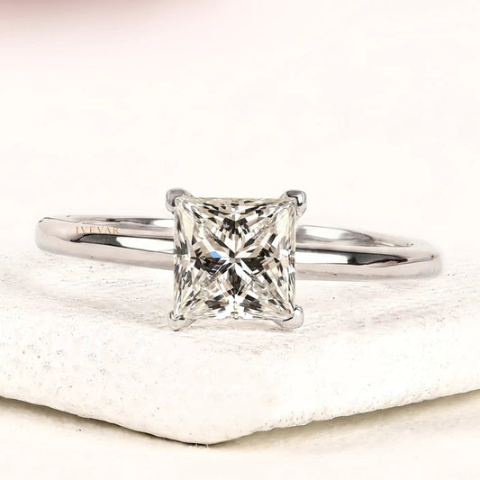 2.00 CT Minimal Princess Cut Moissanite Solitaire Ring with Sleek Band By Ivevar