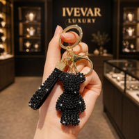 Sparkling Teddy Bear Purse Charm with Rhinestone Wristlet Keyring