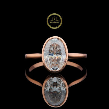 Oval Bezel 3 CT Moissanite Diamond Ring in Rose Gold Timeless Elegance By Ivevar
