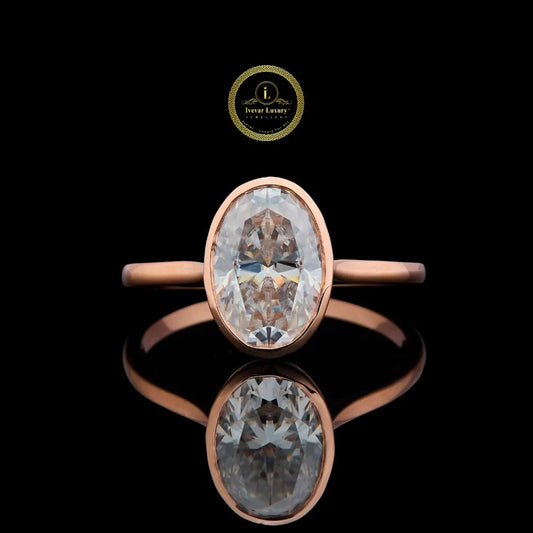 Oval Bezel 3 CT Moissanite Diamond Ring in Rose Gold Timeless Elegance By Ivevar