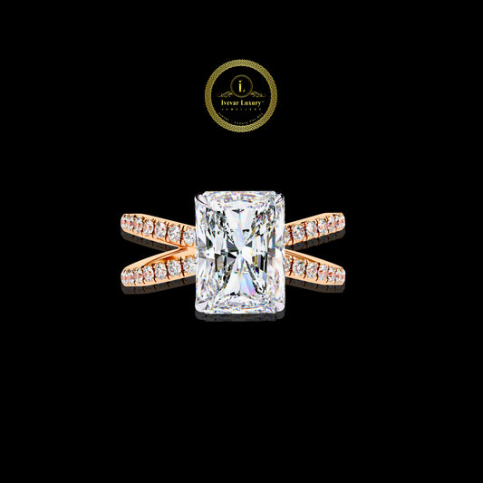 Trendy & Timeless Radiant Cut Moissanite Diamond Ring Vintage Gold Setting
