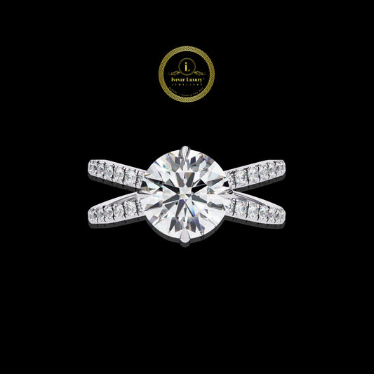 Bridal Luxury Round Moissanite Diamond Ring in Antique Gold Setting