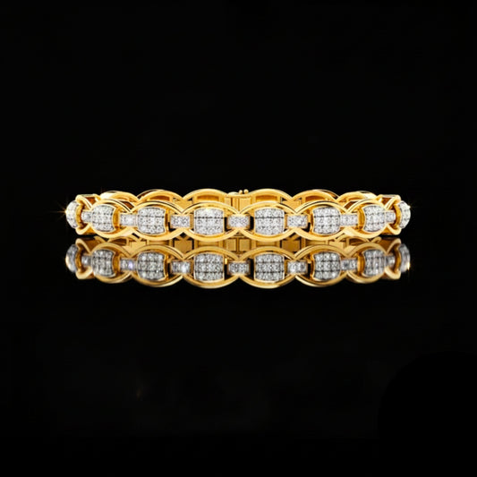 0.84 TCW Intricately Designed Diamond Link Bracelet in Moissanite Diamond with Pave Set Rectangular and Oval Motifs