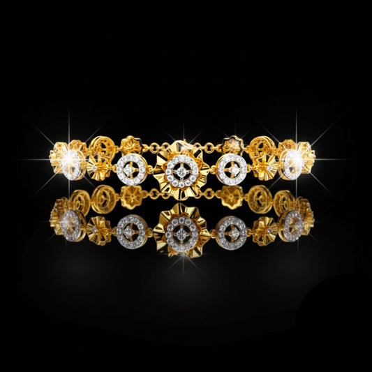 1.29 TCW Intricate Geometric Luxury Gold Craftsmanship Flower Moissanite Diamond Bracelet