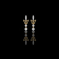 1.20 TCW Elegant Butterfly Moissanite Diamond Drop Earrings with Pave Accents and Bezel Set Round Diamonds