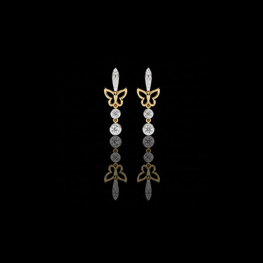 1.20 TCW Elegant Butterfly Moissanite Diamond Drop Earrings with Pave Accents and Bezel Set Round Diamonds