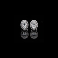 3.00 CT Classic Oval Cut Moissanite Diamond Stud Earrings with Sparkling Halo Setting in Polished White Gold