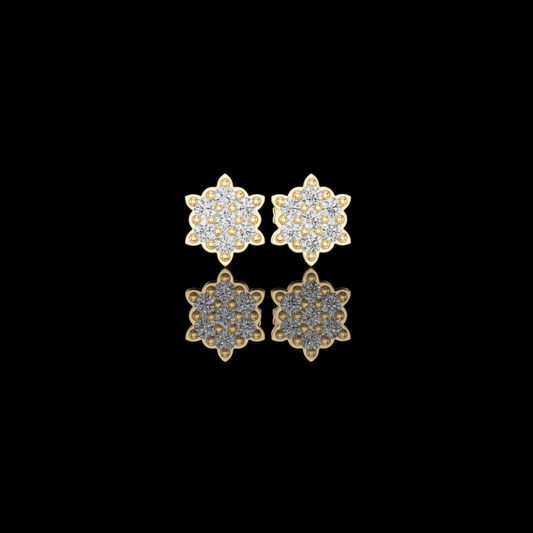 0.64 TCW Celestial Bloom Lab Diamond Cluster Gold Stud Earrings with Petal Inspired Floral Geometry For Party