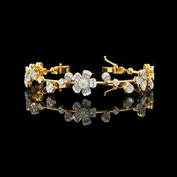 8 TCW Floral Diamond Bracelet in Lab Grown Diamond with Clustered Petal Baguette & Round Cut Accents Design By Ivevar