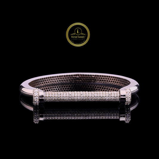 Iced Bar Cuff Bracelet – White Tone Luxury Design