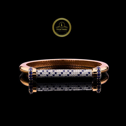 Blue Sapphire Lab Diamond Pave Bar Bangle Bracelet