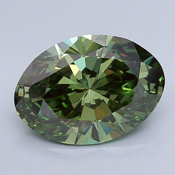 Brilliant Of 3.81 CT Oval Shape Fancy Vivid Green Color VS2 Clarity Lab Grown Diamond For Wide Blue