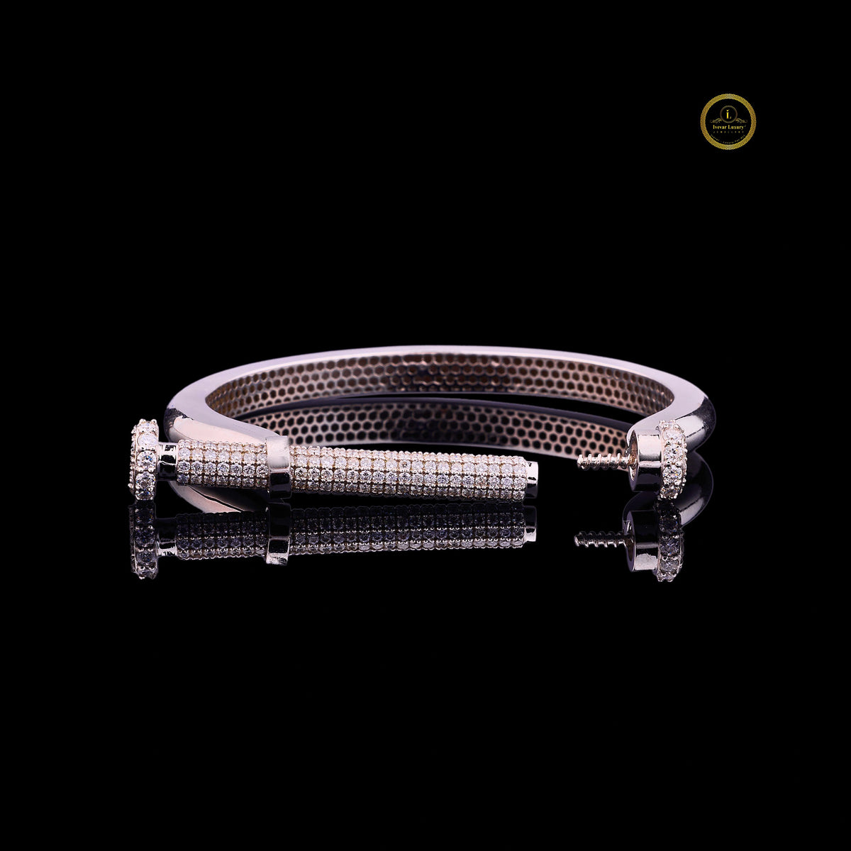 Iced Bar Cuff Bracelet – White Tone Luxury Design - view 2