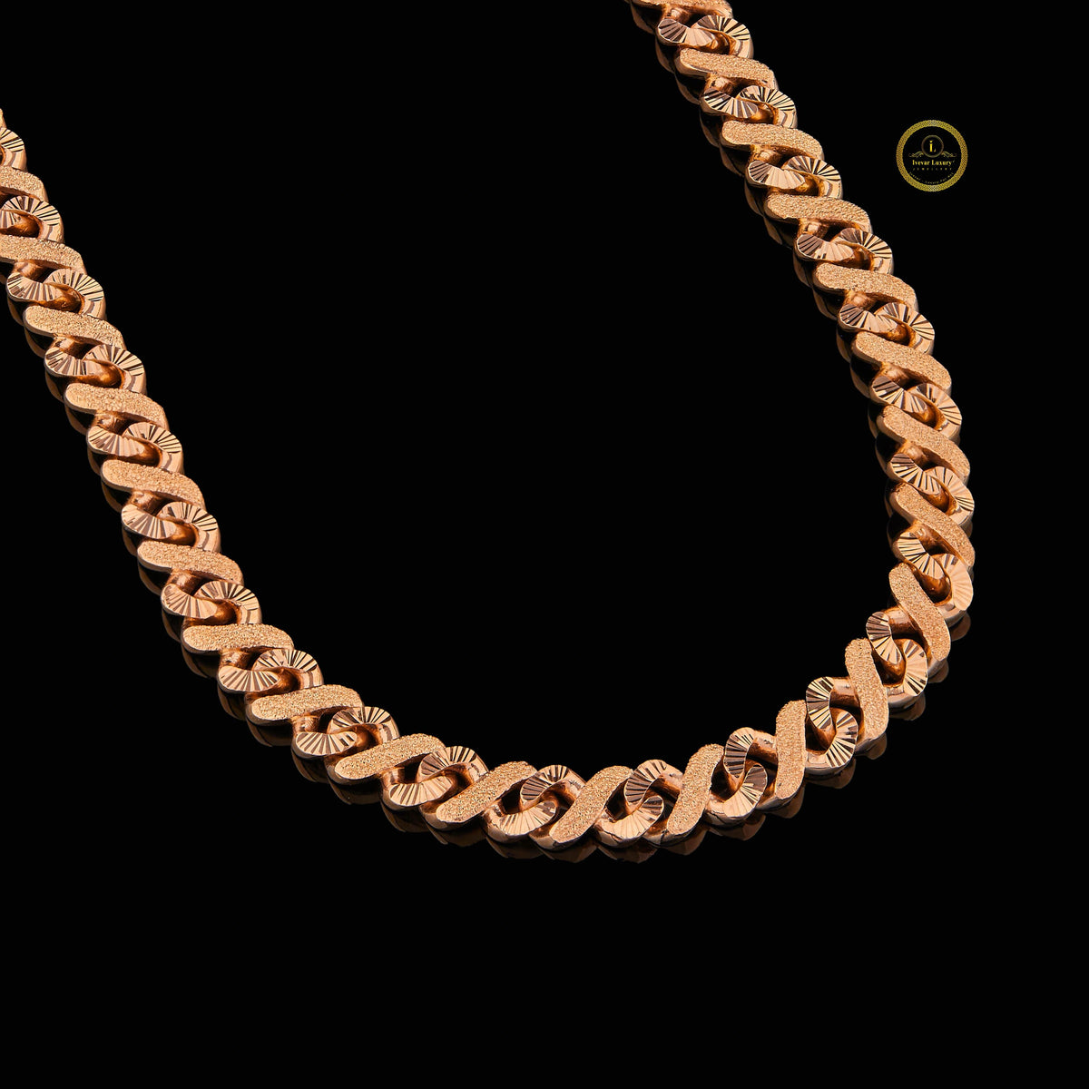 Luxury Rose Gold Cuban Link Chain Textured Hip Hop Necklace - view 2