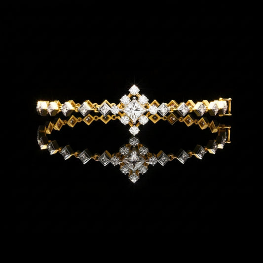 0.86 CT Moissanite Diamond Bracelet Showcasing a Central Princess Cut Diamond with Geometric Accents and Brilliant Round Highlights