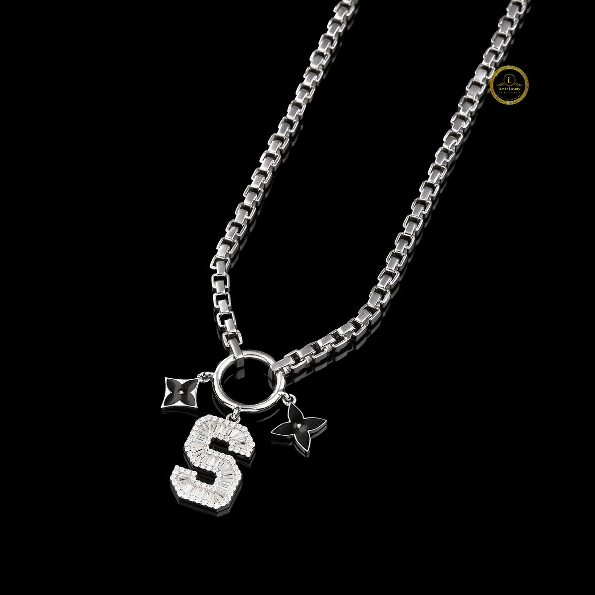 Custom Initial “S” Charm Necklace Silver Statement Chain - view 2