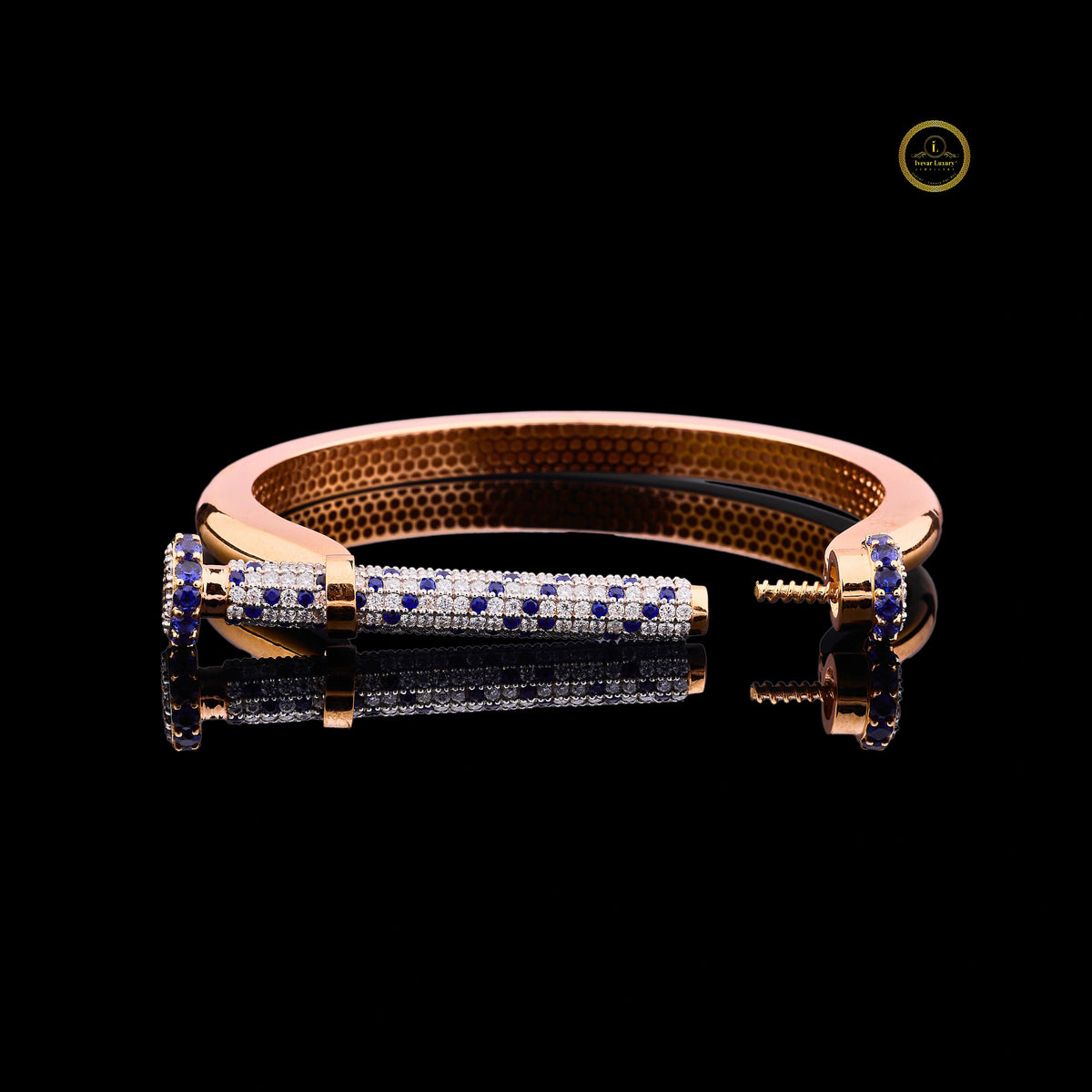 Blue Sapphire Pave Bar Bangle Bracelet - view 2