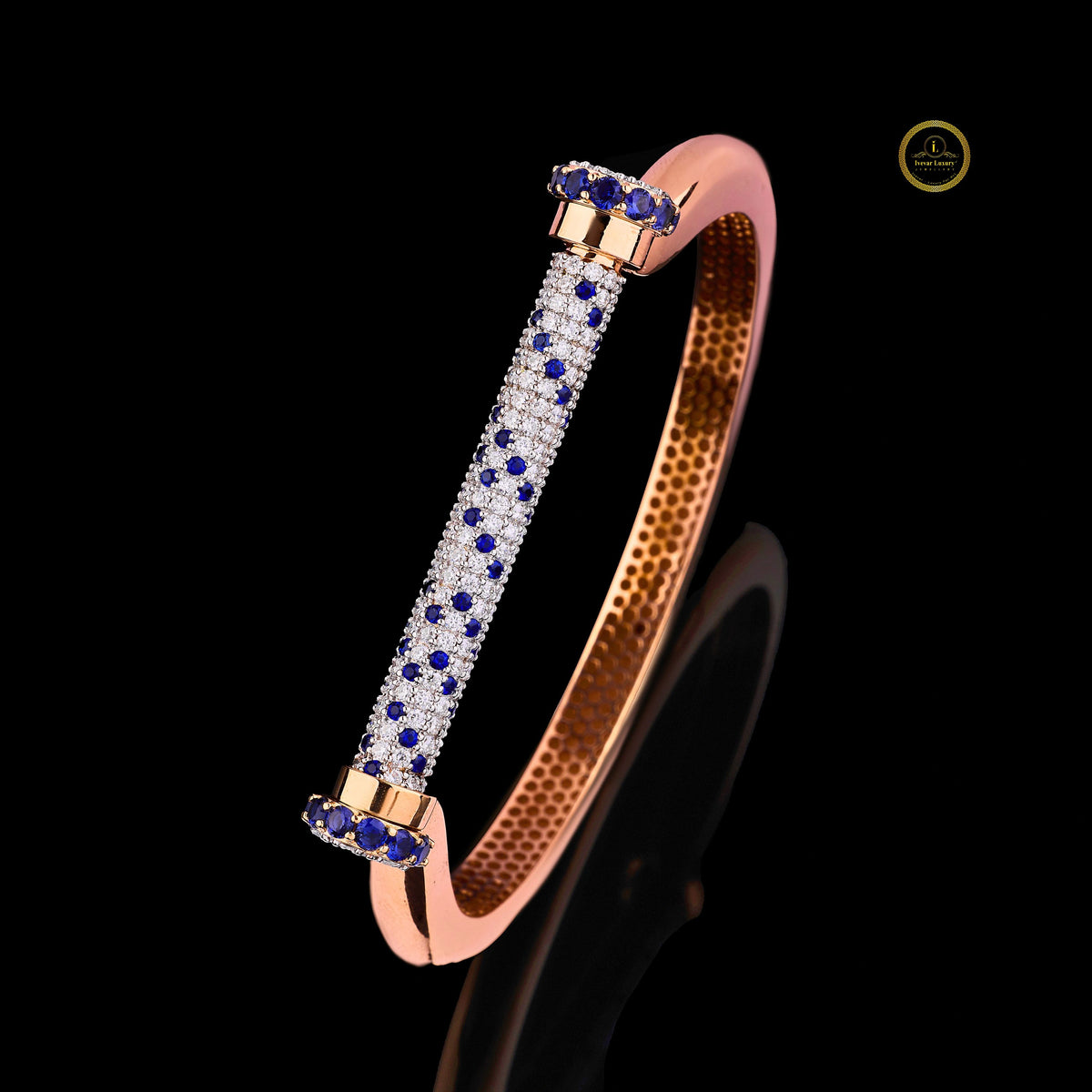 Blue Sapphire Pave Bar Bangle Bracelet - view 3