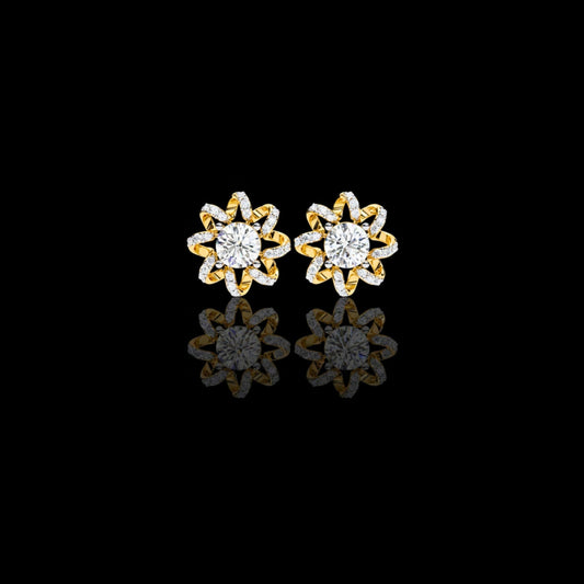 1.93 TCW Elegant Floral Halo Stud Moissanite Earrings Featuring Round Cut Center Stones and Pave Crystal Petals