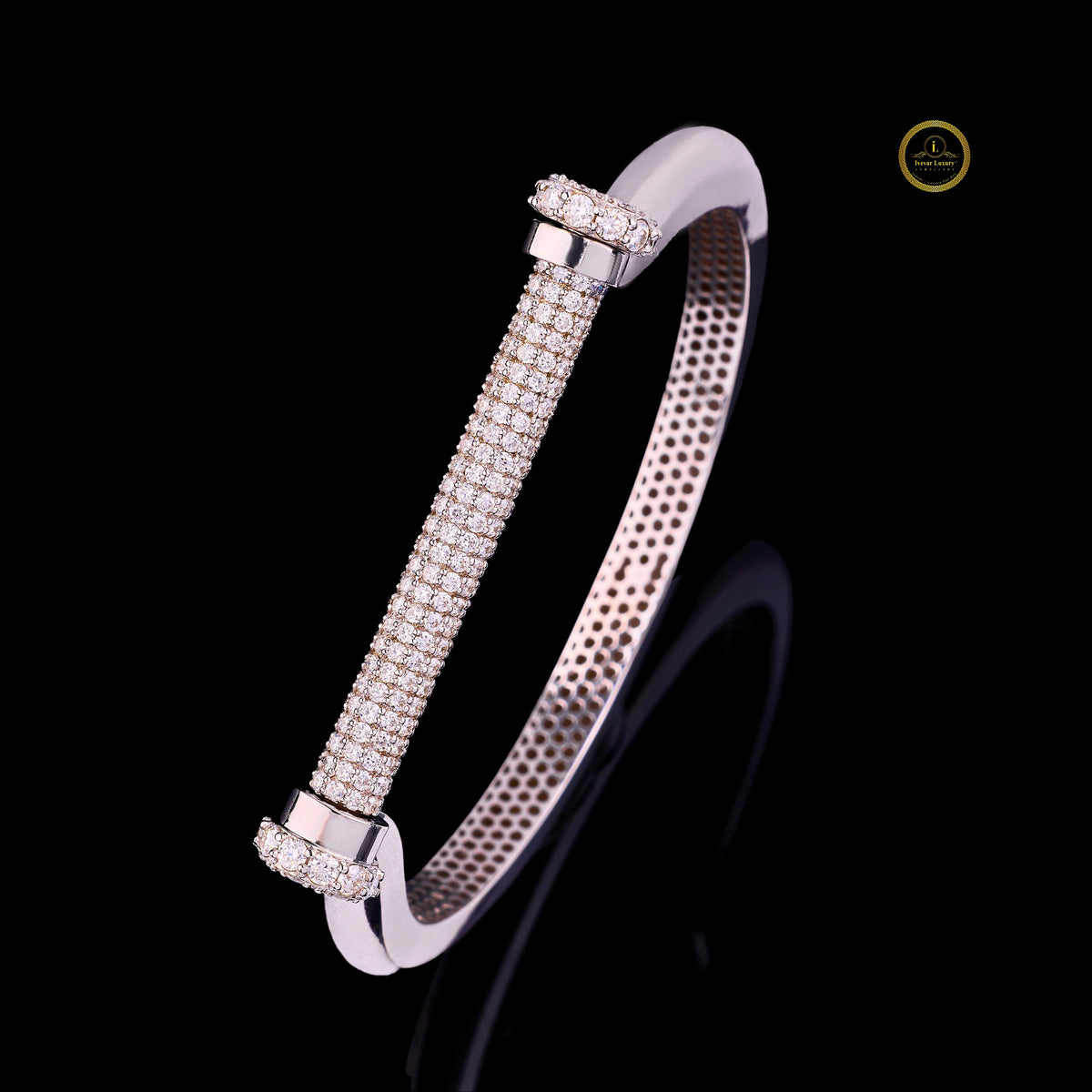 Iced Bar Cuff Bracelet – White Tone Luxury Design - view 3