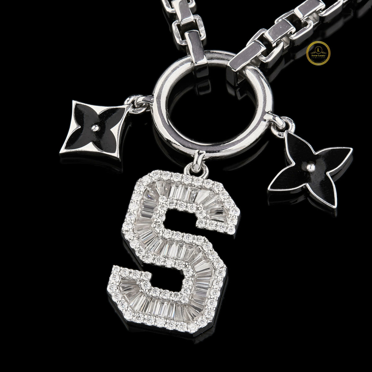 Custom Initial “S” Charm Necklace Silver Statement Chain - view 3