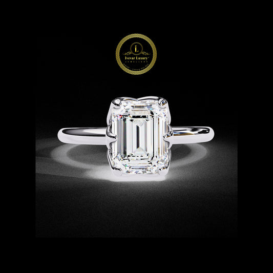 Rare Emerald Cut Engagement Ring Antique Gold & Lab Grown Diamond Vintage Design By Ivevar Exclusive