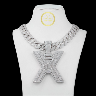 Full Pave Set Cuban Link Chain Necklace with Large Lab Diamond Pendant