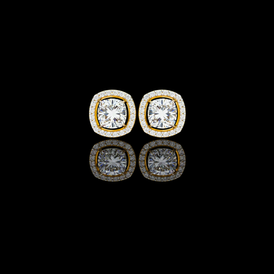 2.00 CT Exquisite Moissanite Cushion Halo Stud Earrings Featuring Round Brilliant Center Stones