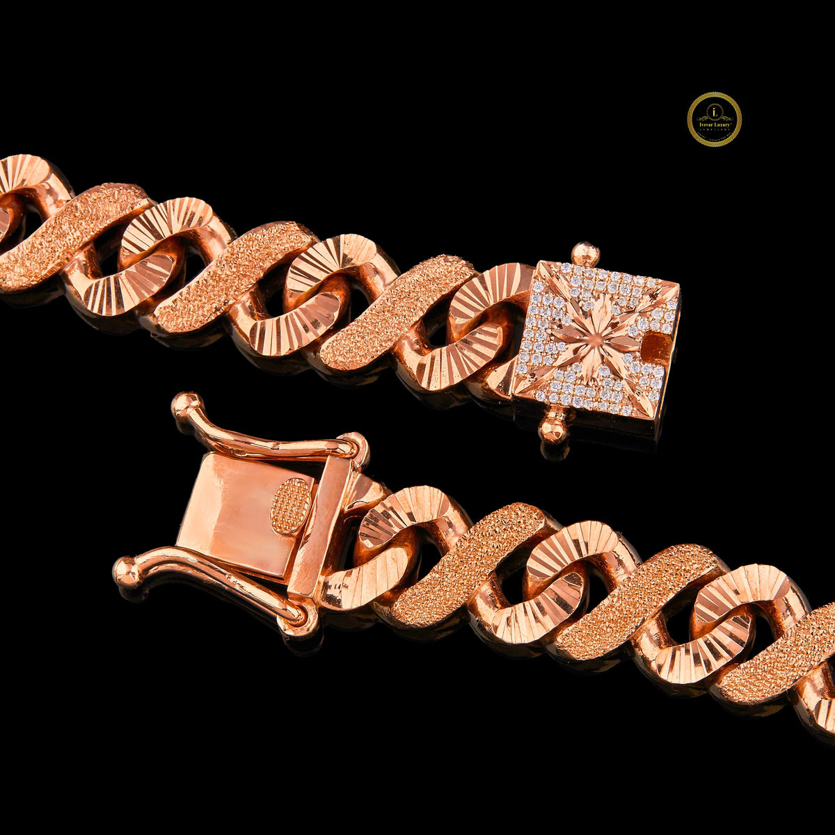 Luxury Rose Gold Cuban Link Chain Textured Hip Hop Necklace - view 4