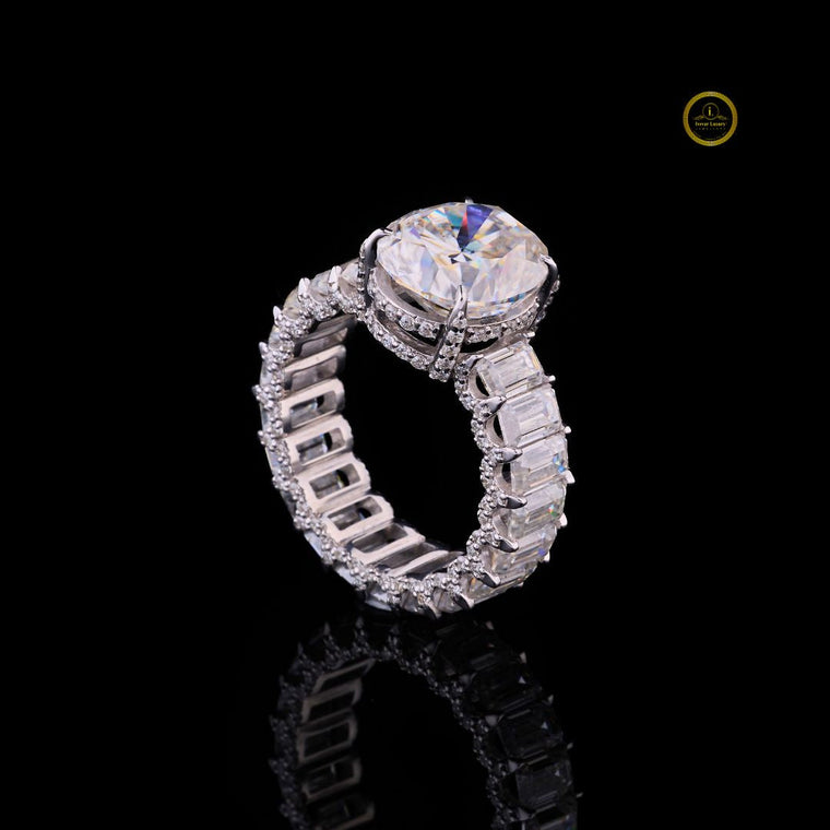 Oval Cut Ring with Baguette Side Stones - view 2
