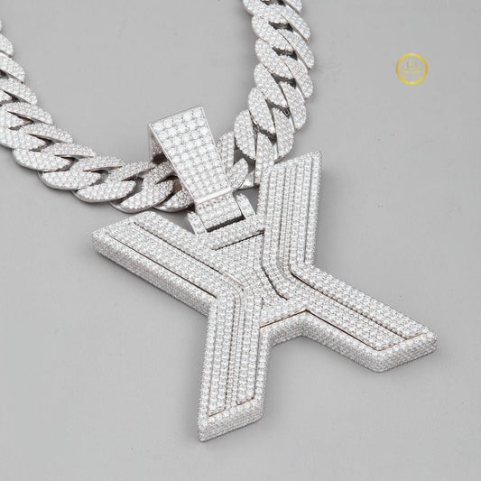 Full Pave Set Cuban Link Chain Necklace with Large Lab Diamond Pendant - view 4