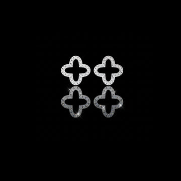 0.48 TCW Handcrafted Geometric Elegance with Pave Round Moissanite Diamond Brilliance Eternal Clover Stud Earring