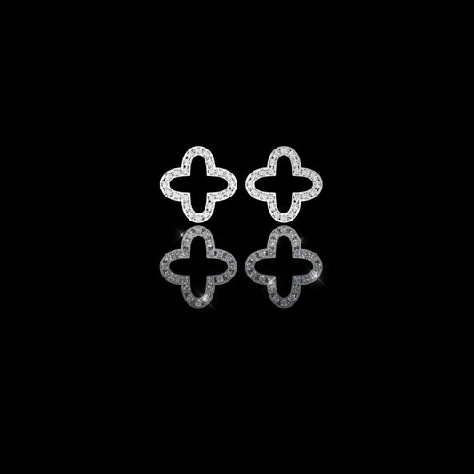0.48 TCW Handcrafted Geometric Elegance with Pave Round Moissanite Diamond Brilliance Eternal Clover Stud Earring