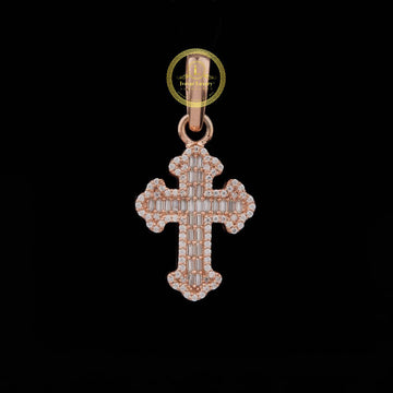 The Sovereign Cross Custom Baguette & Round Moissanite Diamond 3D Tiered Pendant By Ivevar